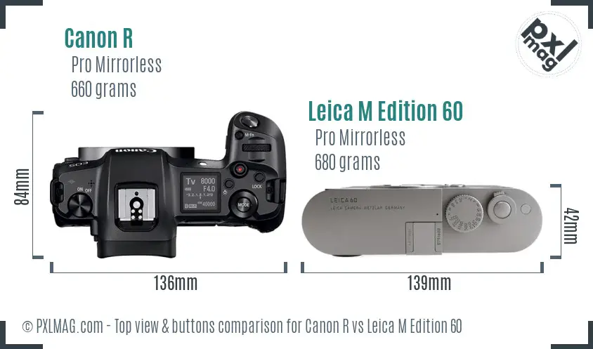 Canon R vs Leica M Edition 60 top view buttons comparison