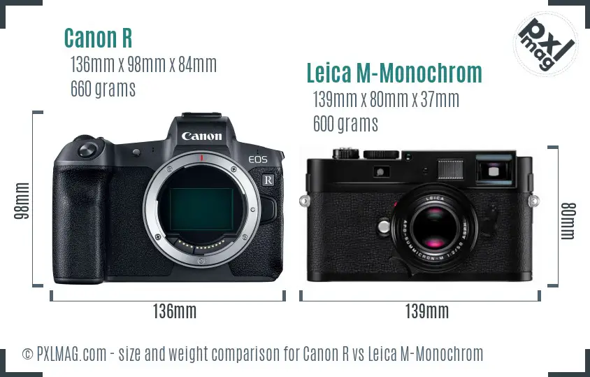 Canon R vs Leica M-Monochrom size comparison