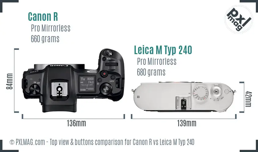 Canon R vs Leica M Typ 240 top view buttons comparison