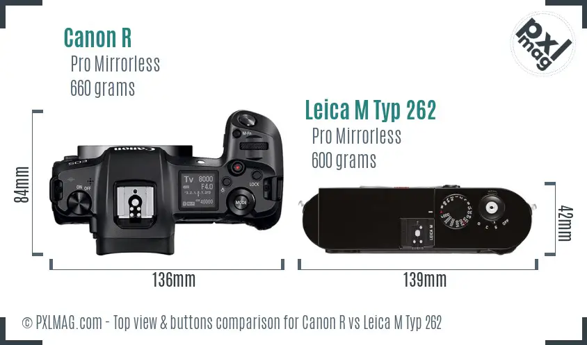 Canon R vs Leica M Typ 262 top view buttons comparison
