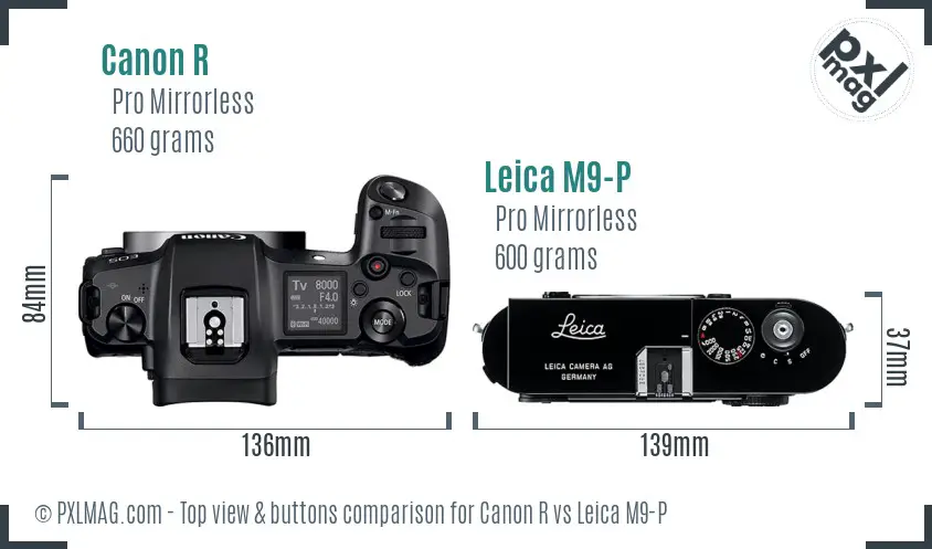 Canon R vs Leica M9-P top view buttons comparison