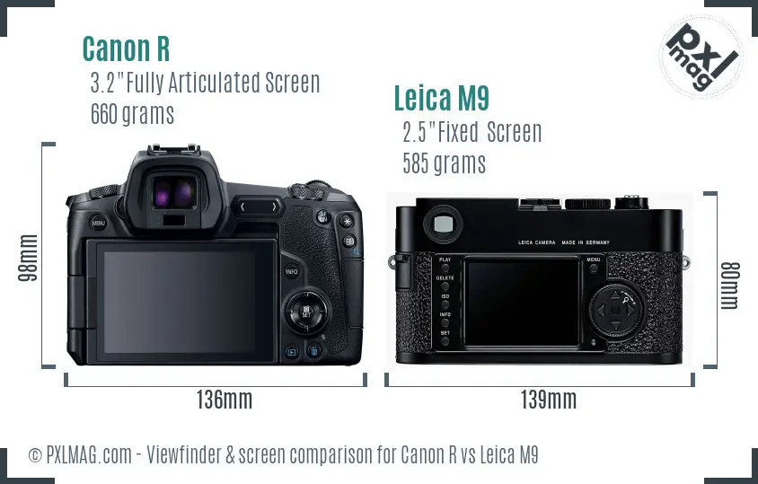 Canon R vs Leica M9 Screen and Viewfinder comparison