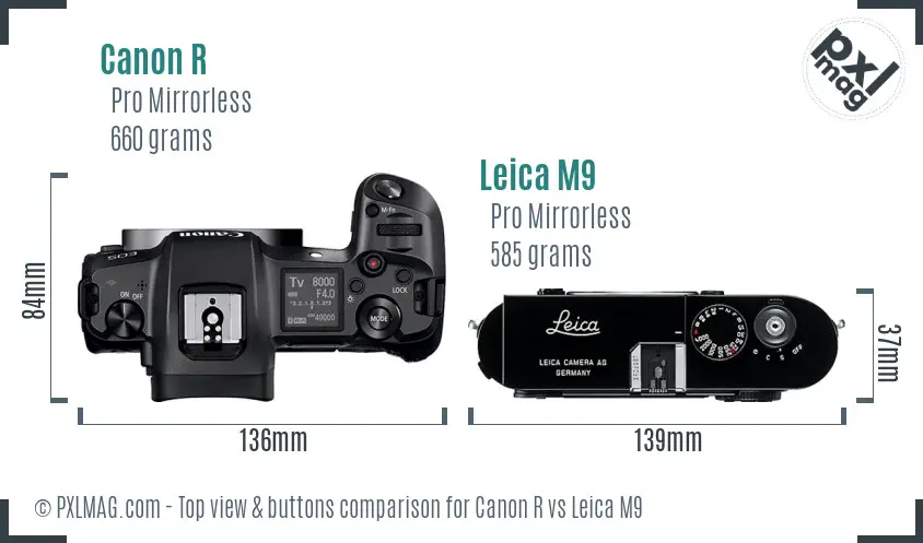 Canon R vs Leica M9 top view buttons comparison