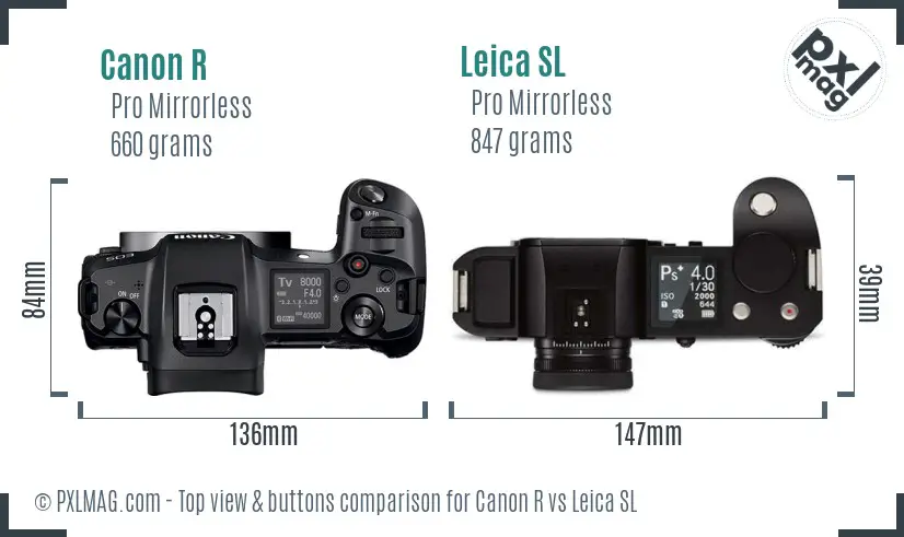 Canon R vs Leica SL top view buttons comparison