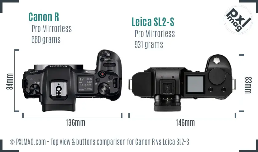 Canon R vs Leica SL2-S top view buttons comparison