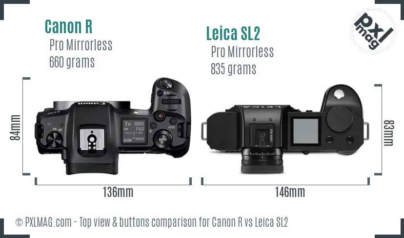 Canon R vs Leica SL2 top view buttons comparison