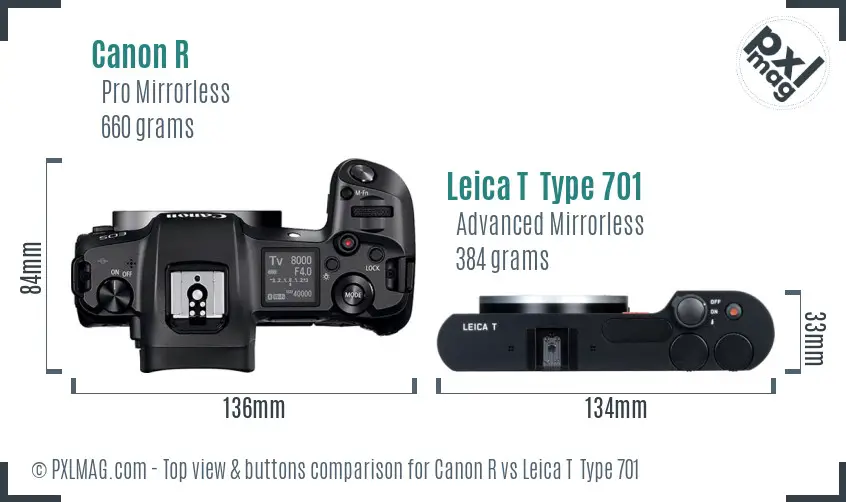 Canon R vs Leica T Type 701 top view buttons comparison Canon R vs Leica T Type 701 top view buttons comparison