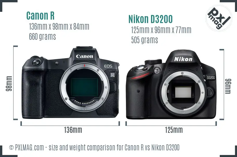 Canon R vs Nikon D3200 size comparison Canon R vs Nikon D3200 size comparison