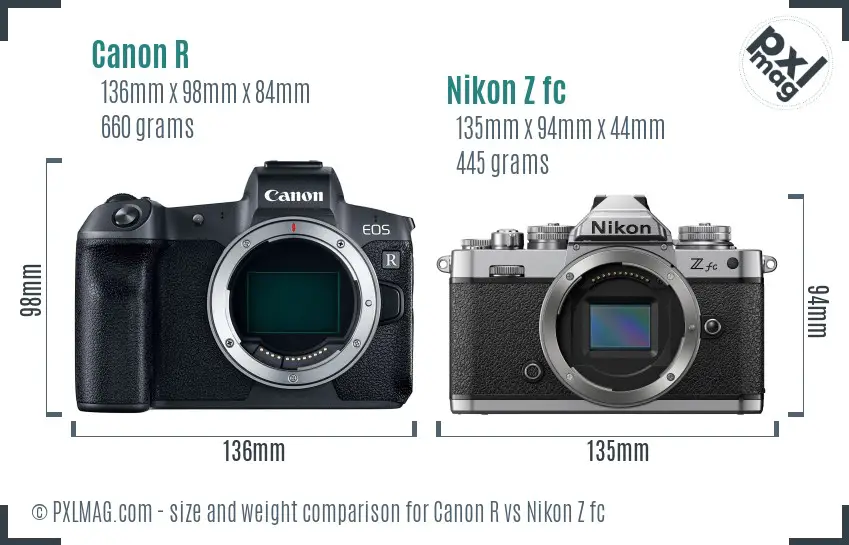 Canon R vs Nikon Z fc size comparison