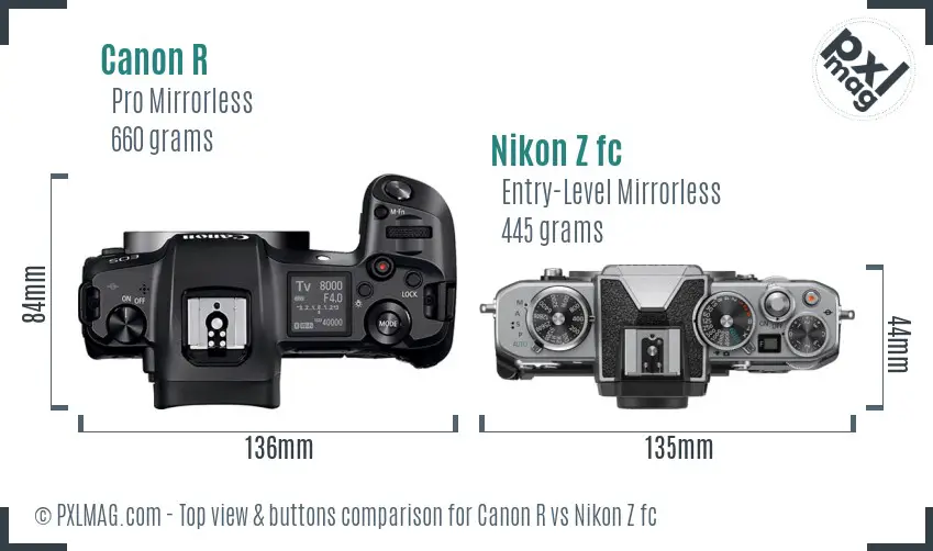 Canon R vs Nikon Z fc top view buttons comparison