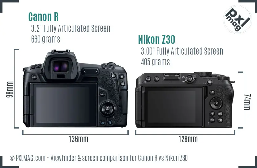 Canon R vs Nikon Z30 Screen and Viewfinder comparison