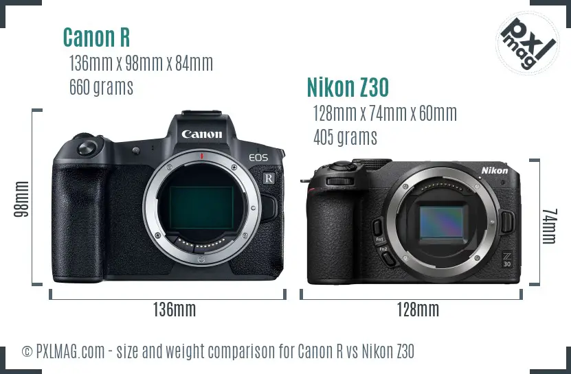 Canon R vs Nikon Z30 size comparison