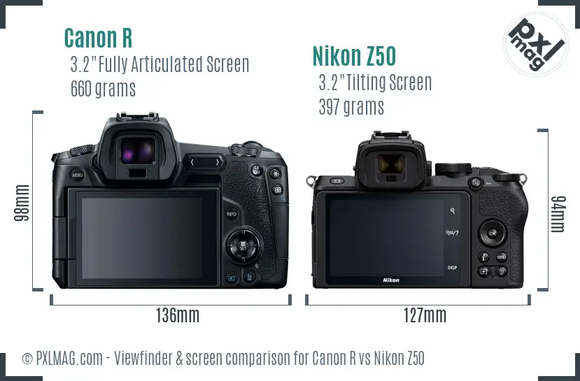 Canon R vs Nikon Z50 Screen and Viewfinder comparison