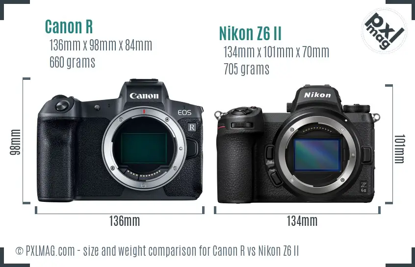 Canon R vs Nikon Z6 II size comparison