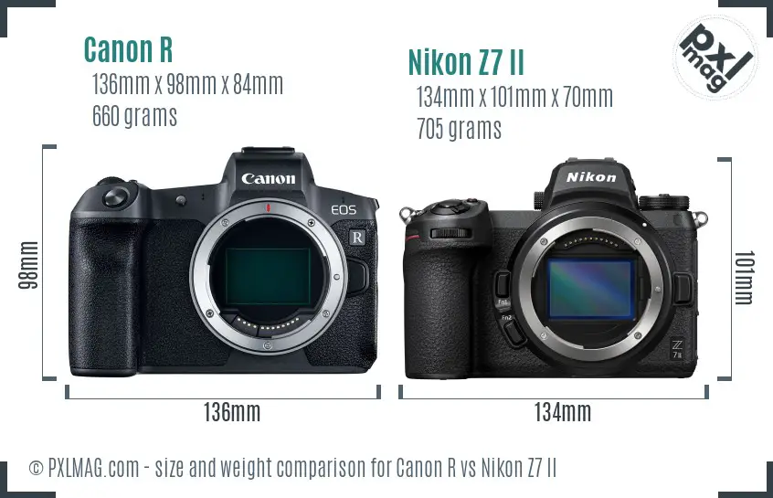 Canon R vs Nikon Z7 II size comparison