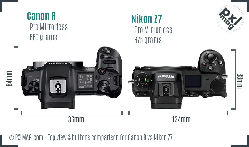 Canon R vs Nikon Z7 top view buttons comparison