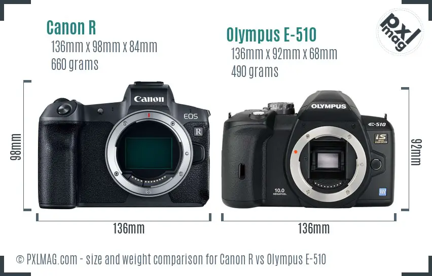 Canon R vs Olympus E-510 size comparison