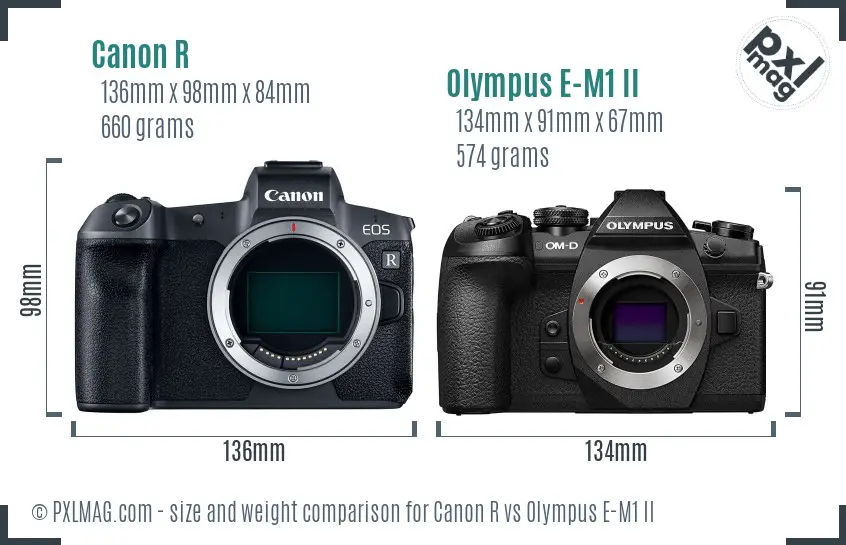 Canon R vs Olympus E-M1 II size comparison