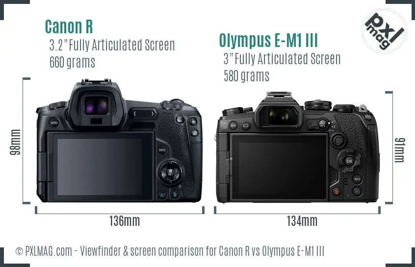 Canon R vs Olympus E-M1 III Screen and Viewfinder comparison