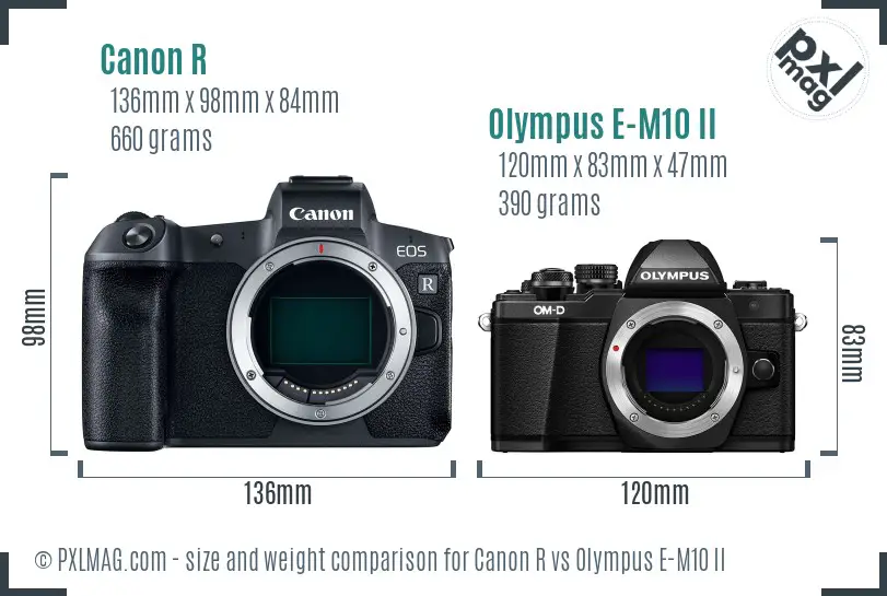 Canon R vs Olympus E-M10 II size comparison