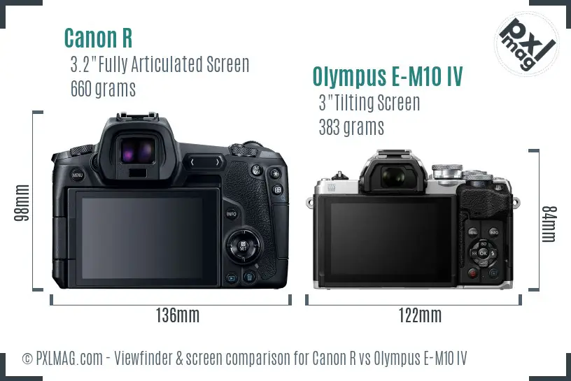 Canon R vs Olympus E-M10 IV Screen and Viewfinder comparison