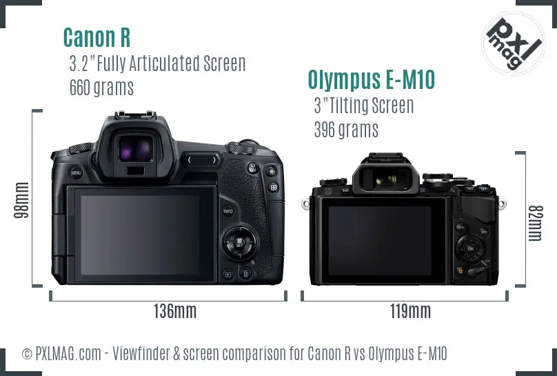 Canon R vs Olympus E-M10 Screen and Viewfinder comparison