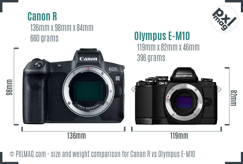 Canon R vs Olympus E-M10 size comparison