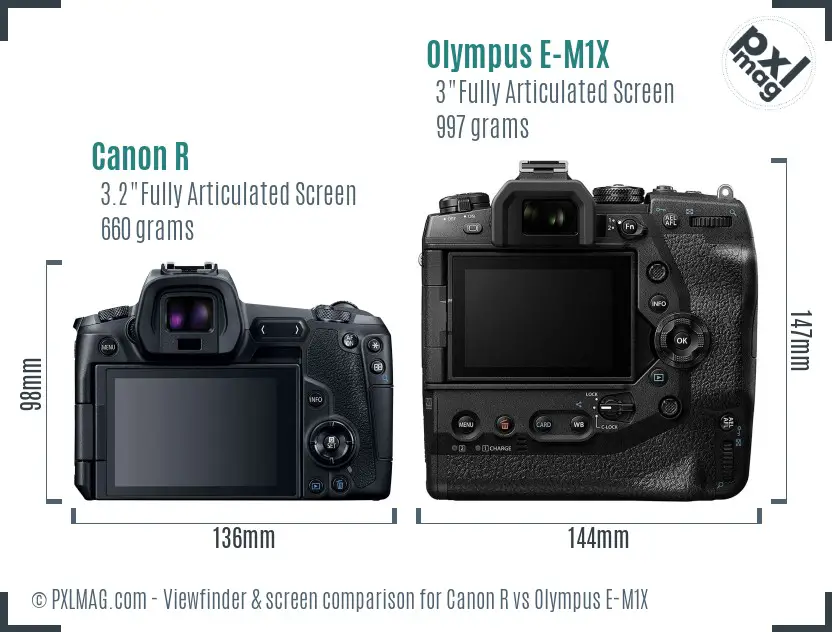 Canon R vs Olympus E-M1X Screen and Viewfinder comparison
