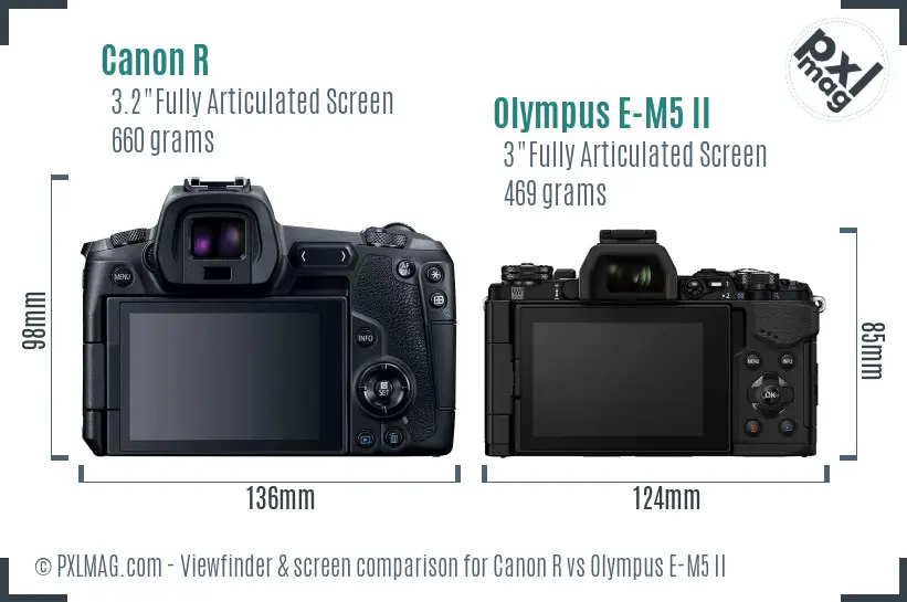 Canon R vs Olympus E-M5 II Screen and Viewfinder comparison