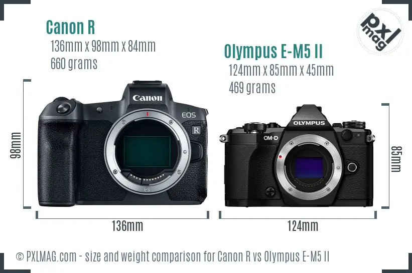 Canon R vs Olympus E-M5 II size comparison