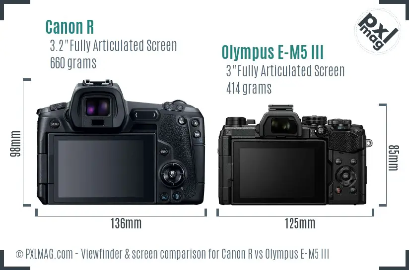 Canon R vs Olympus E-M5 III Screen and Viewfinder comparison