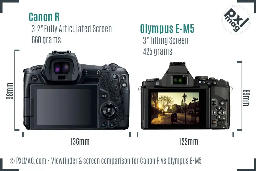 Canon R vs Olympus E-M5 Screen and Viewfinder comparison