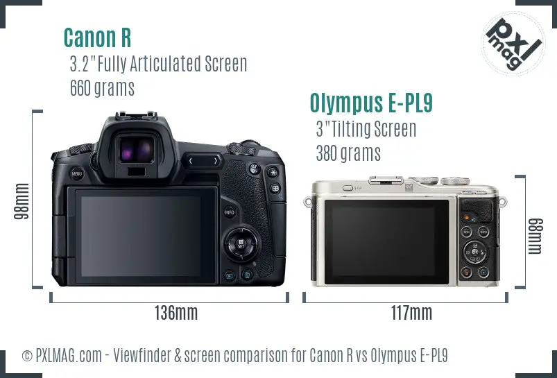 Canon R vs Olympus E-PL9 Screen and Viewfinder comparison