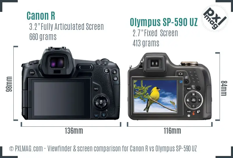 Canon R vs Olympus SP-590 UZ Screen and Viewfinder comparison