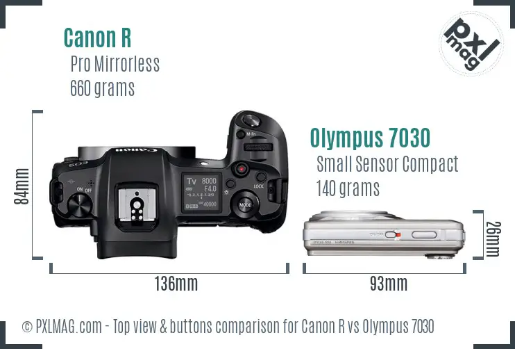 Canon R vs Olympus 7030 top view buttons comparison
