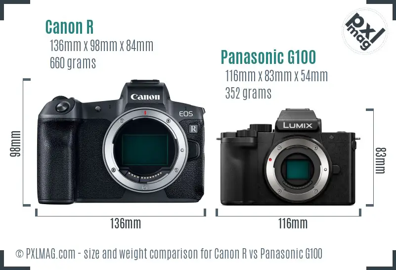 Canon R vs Panasonic G100 size comparison