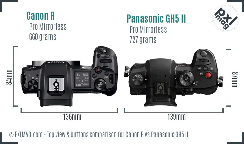 Canon R vs Panasonic GH5 II top view buttons comparison