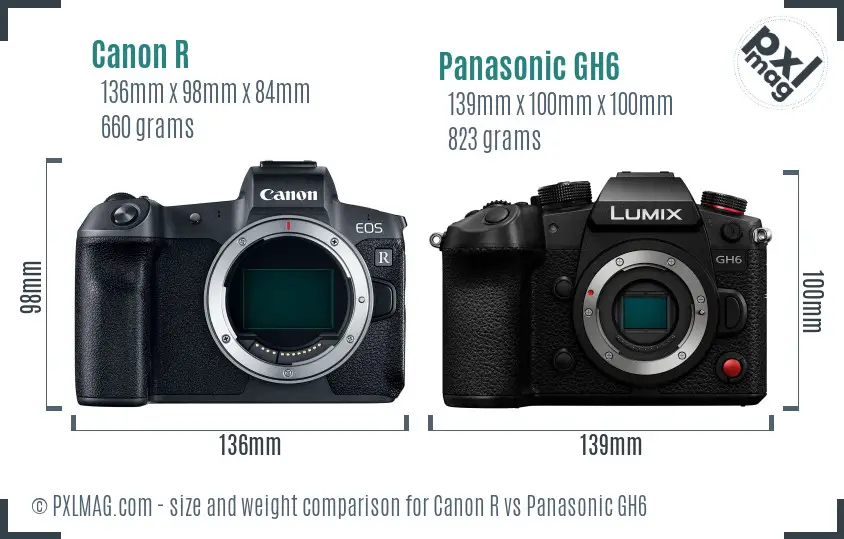 Canon R vs Panasonic GH6 size comparison