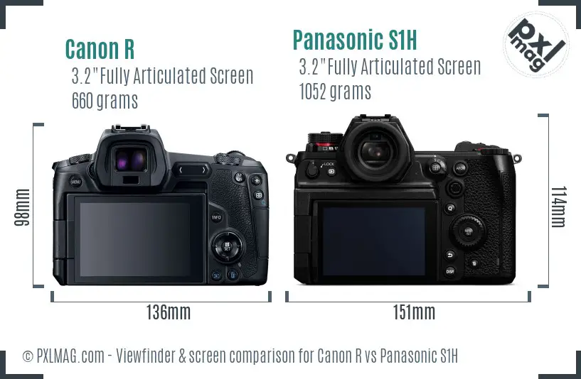 Canon R vs Panasonic S1H Screen and Viewfinder comparison