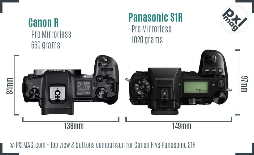 Canon R vs Panasonic S1R top view buttons comparison