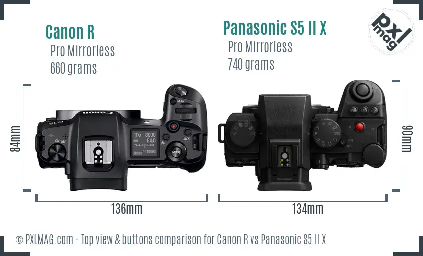 Canon R vs Panasonic S5 II X top view buttons comparison