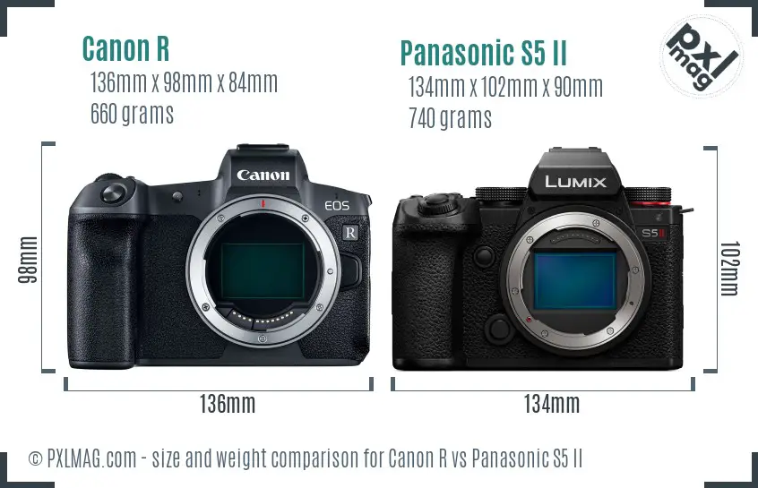 Canon R vs Panasonic S5 II size comparison