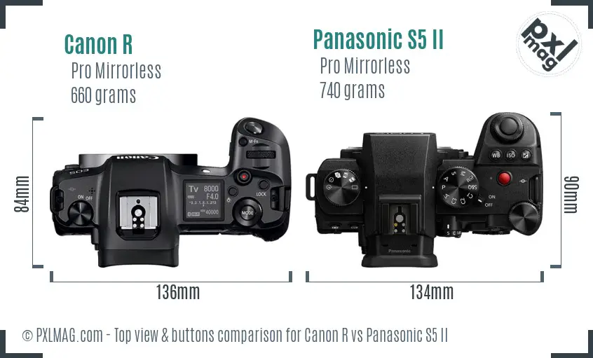 Canon R vs Panasonic S5 II top view buttons comparison