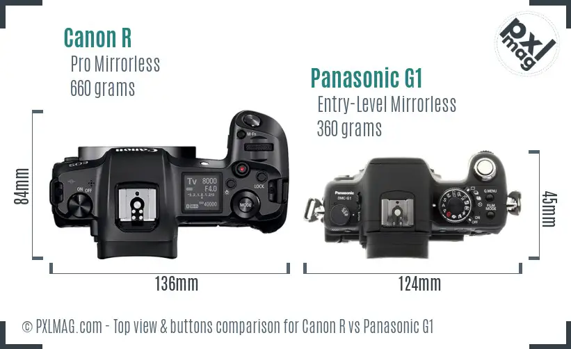 Canon R vs Panasonic G1 top view buttons comparison