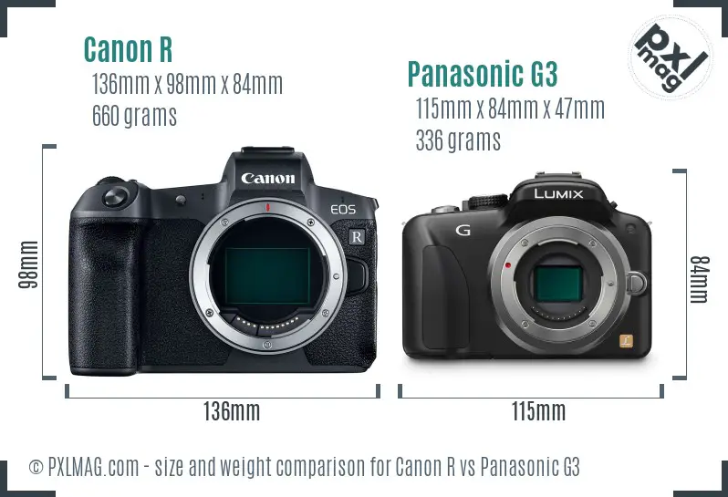 Canon R vs Panasonic G3 size comparison