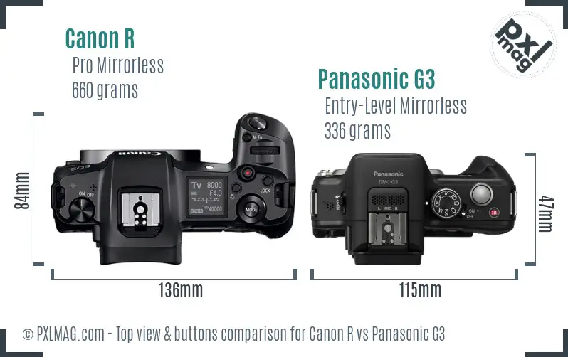 Canon R vs Panasonic G3 top view buttons comparison