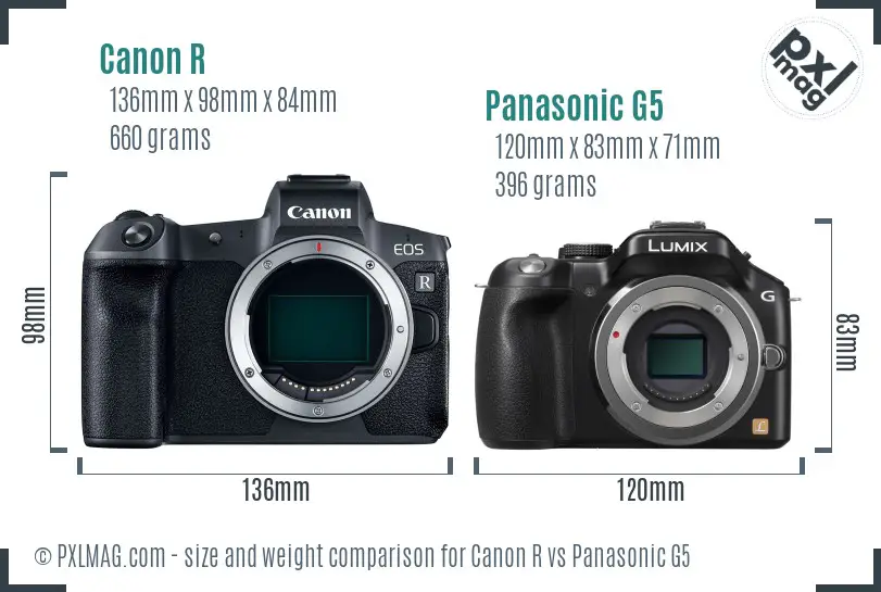 Canon R vs Panasonic G5 size comparison