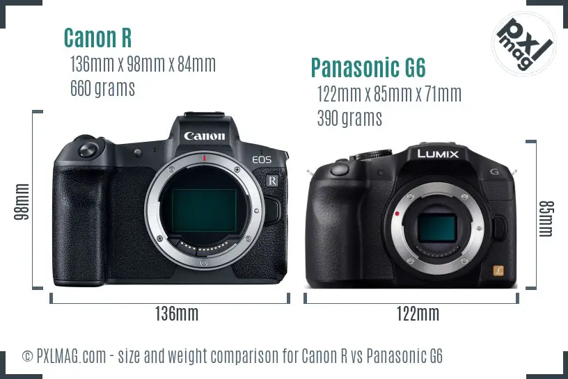 Canon R vs Panasonic G6 size comparison