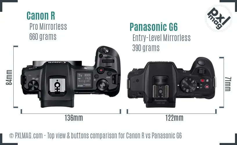 Canon R vs Panasonic G6 top view buttons comparison