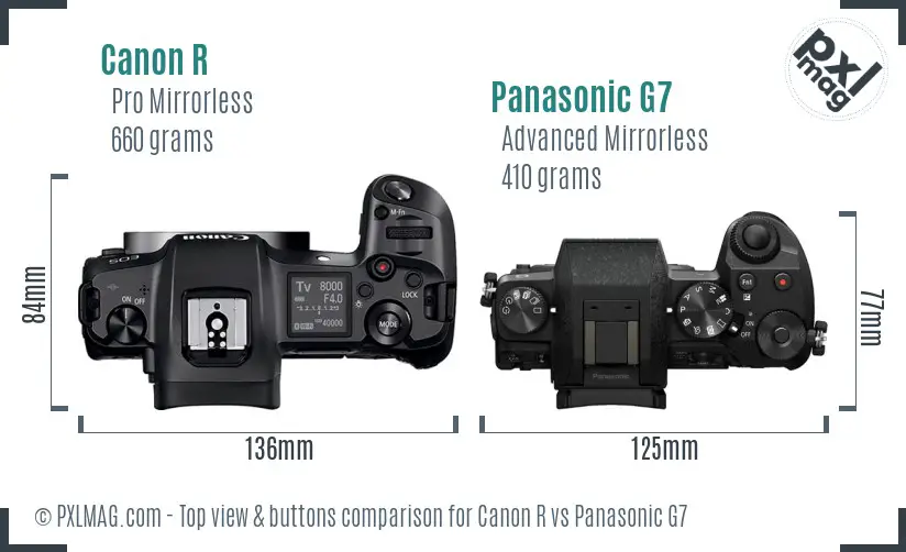 Canon R vs Panasonic G7 top view buttons comparison